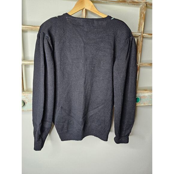 Vintage Gitano Black Sweater with Crochet flowers Ladies Size XL - Picture 9 of 9